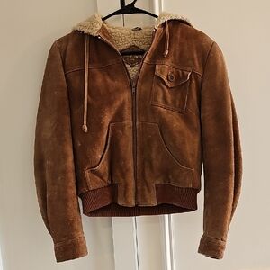 VTG Leathermaster Tan Suede Bomber Jacket with Cream Lining Size 12